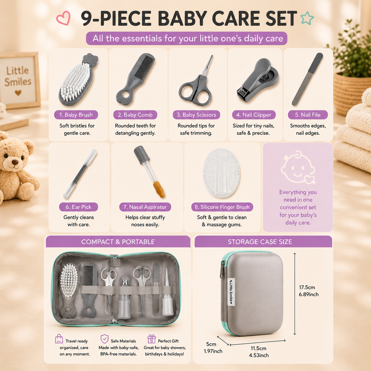 Little Smiles 9-Piece Baby Care & Grooming Kit