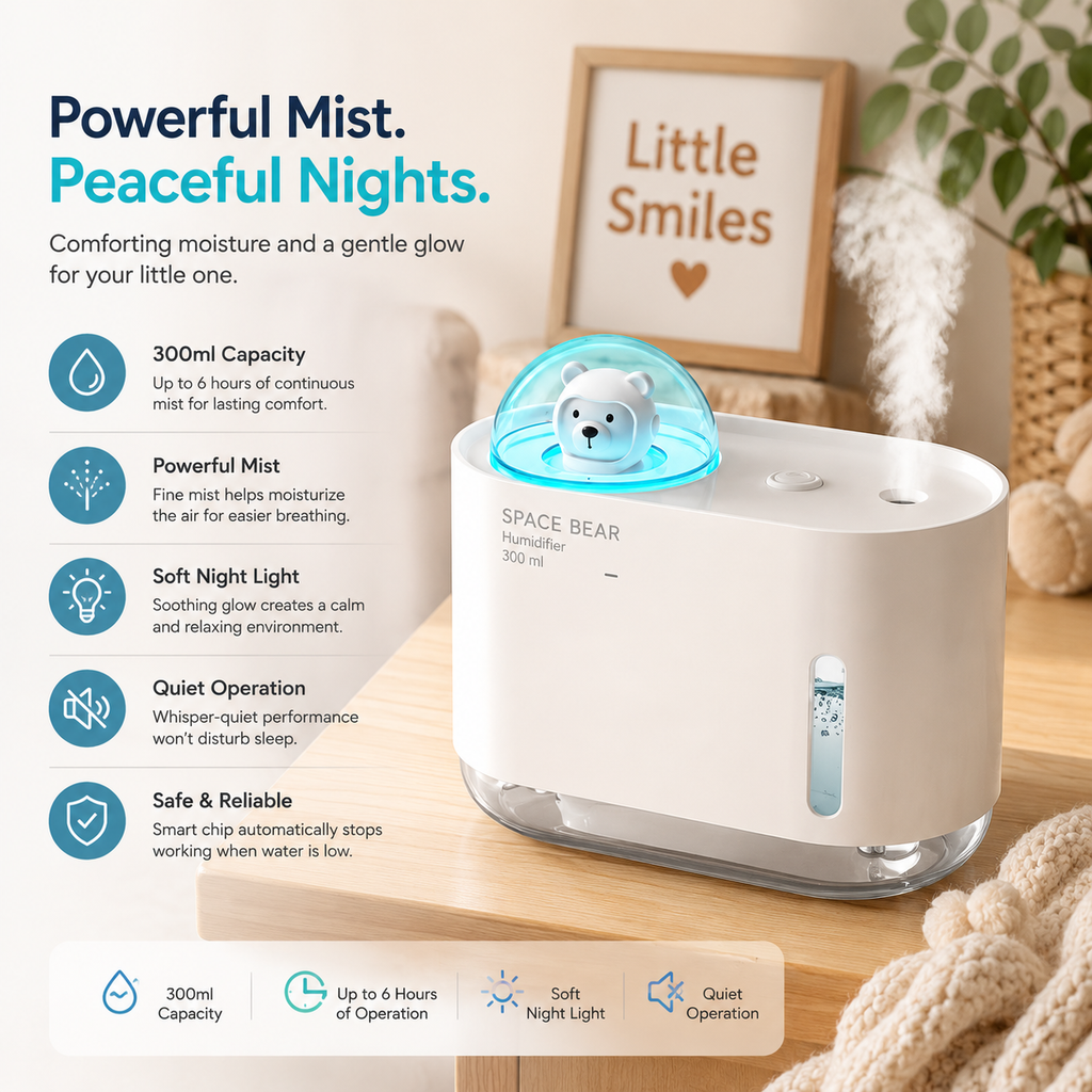 Little Smiles Space Bear Humidifier with Night Light