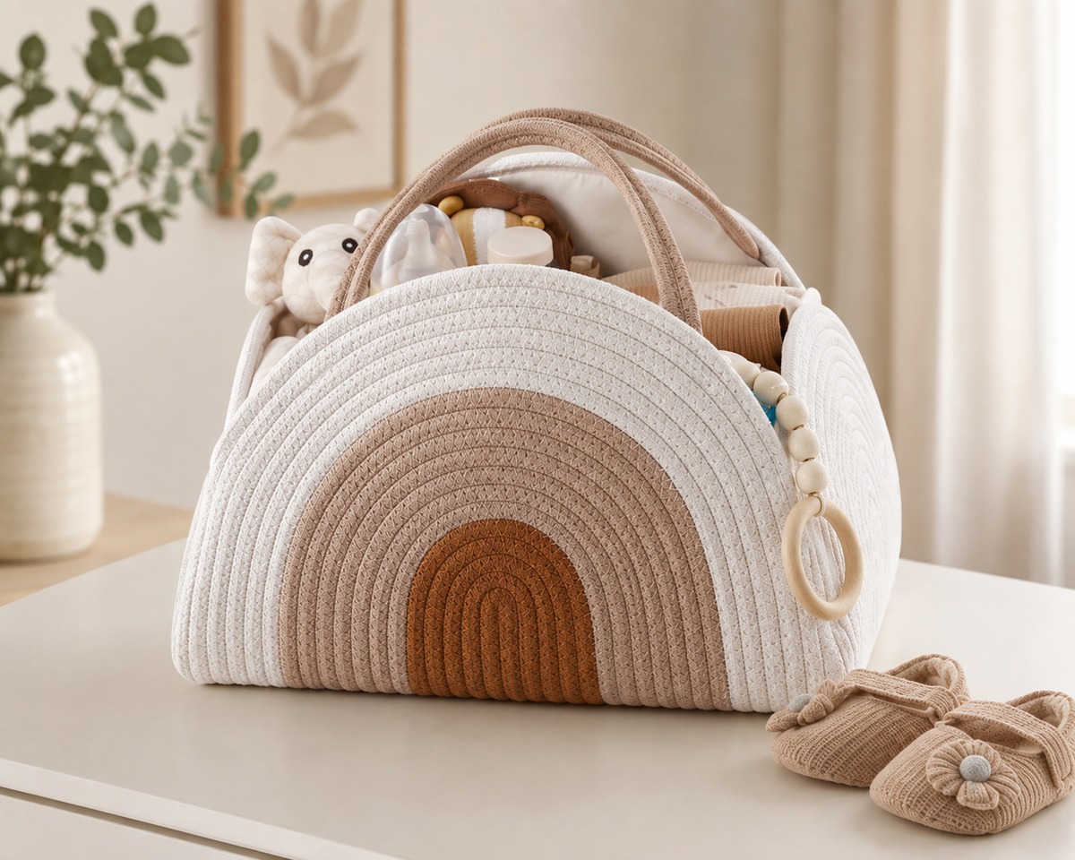 Little Smiles Rainbow Woven Diaper Caddy