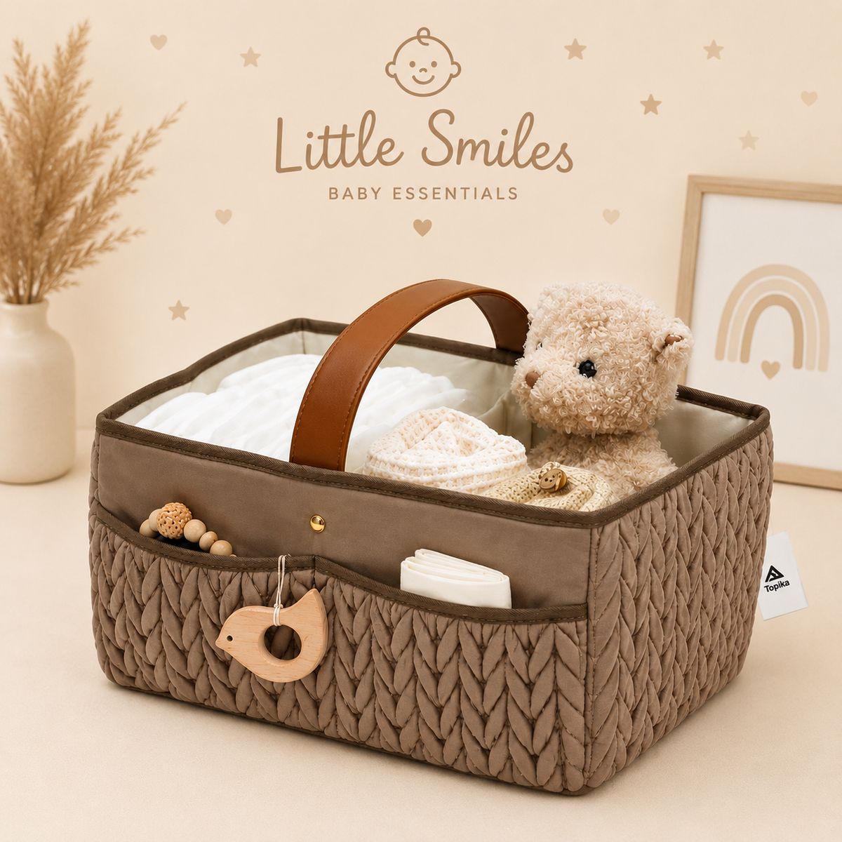 Little Smiles Quilted Diaper Caddy Basket