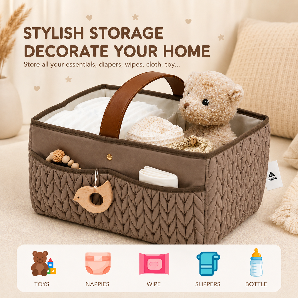 Little Smiles Quilted Diaper Caddy Basket